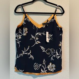 New White House Black Market Woven Reversible Navy Floral Camisole Size XS